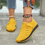 Pbong  Yellow Women Casual Shoes Breathable Knitted Women Sneakers Soft Sole Woman Flat Shoes Outdoor Spring Summer Mesh Female Shoes