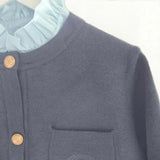 Knitted Women's Cardigan Embroidered Letter Pocket Single Breasted Women's Knitted Sweater Jacket Detachable Ruffle Collar