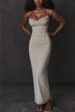 Pbong  Elegant Spaghetti Strap Backless Sexy Maxi Dress For Women Fashion Two Layer Mesh Sleeveless Bodycon Club Party Dress