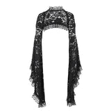 Gothic Classic Lace Cover Ups Women Mesh Crop Top See Through Sexy Flare Sleeve Blouse Y2k Black Rave Outfit Festival