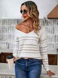 Autumn and winter casual V-neck striped pullover long sleeved knitted sweater