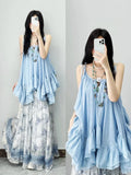 Pbong  Women Clothes Summer Y2k Tops Sleeveless Solid Vest Irregular Ruffles Loose Camis Fashion Sweet Vintage Tanks