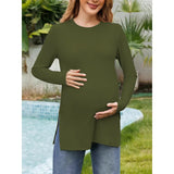 Pbong  Spring and Autumn New Pregnant Round Neck Solid Color Loose Comfortable Cotton Long Sleeve T-shirt Soft Breastfeeding Top