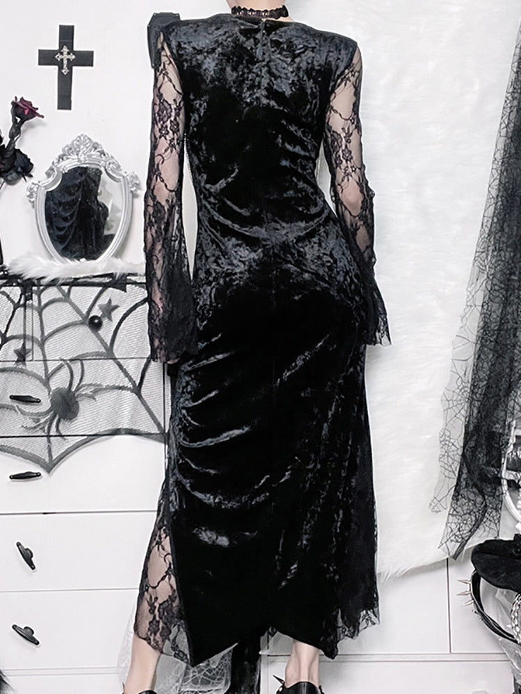 Goth Dark Elegant Mall Gothic Women Evening Dresses Grunge Aesthetic E