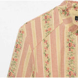 Pbong  Jacquard Stripe Floral Jacket Ruffle Collar Button Front Autumn Women Vintage Sweet  Fashion Outfit Date Trendy Outerwear