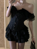 Pbong  White Mini Skirts For Women's Sweet A-line Jupe Fashion Korean Folds Ruffles Summer Y2k Skirts
