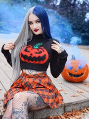 Gothic Black Pumpkin Print Women's Sweater Turtleneck Pullover Crop Long Sleeves Halloween Grunge Girls Party Top