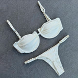 Sexy Bikini Women Swimsuit Female Swimwear Bandeau Biquini Thong Bathing Suit Shiny Swimming Suits Halter Bodysuit Beachwear