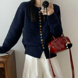 Multicolor Button Knit Sweater Cardigan Women Long Sleeve Button-Up Sweater Jacket Teen-girl Autumn Winter Korean Fashion Outfit
