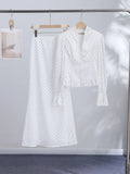 Pbong   Summer Autumn Urban Print Top Skirt Women Set Pleated V-neck Flare Long Sleeve Blouse Trumpet Skirts Holidays Lady Suit New