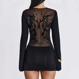 Gothic Dark Print Mesh Transparent Dress