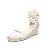 Summer Women's Chunky Heel Simple Espadrilles Wedge Heels Ankle Strap Platform Sandals Ladies High Heels