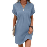 Pbong  Casual Loose Mini Dress Women Summer Fashion Short Sleeve Ladies V-neck Beach Short Dress Elegant