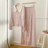 Pbong  Female 2PCS Pajamas Set Spring Summer New Arrived Printing Sleepwear Long Sleeve Trouser Suits Loose Home Clothes Loungewear