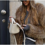 Women Fashion Thicken Short Faux Fur Jacket Chic V Neck Long Sleeved Plush Cardigan Coat Winter Elegant Female Warm Outerwear