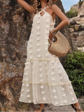 Women Elegant 3d Flower Backless Dress Fashion Sleeveless Loose Hem Long Dresses 2025 New Casual Vocation Beach Party Robes
