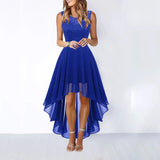 Pbong  Spring Summer Hollow out Waist Cinched Lace Evening Dress Midi Skirt Sleeveless round Neck Polyester Fabric Empire Waist