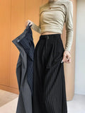 Botvotee 2025 New Women's Luxury Stripe Wide Leg Pants High Waist Flowy Dress Trousers Elegant Office Pants Fall Winter Fashion