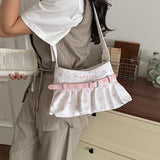 Pbong  Women Bow Print Ruffle Underarm Bag Small Sweet Girls Dating Shopping Shoulder Crossbody Bags New Trend Travel Handbags