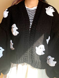 Gothic Halloween Ghost Embroidered Loose Sweater Women's  Autumn Winter Warm Kawaii Long Sleeve Cardigan Sweater