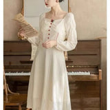 Pbong  Literary Vintage Fashion Temperament Long Sleeve Square Neck Dress Women Autumn New Button Zipper Patchwork French Long Dresses