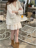 Casual Beige Vacation Spring Summer Outfits Lantern Sleeve Blouse And Short Skirt Two Piece Set 2025 New Top Pleat Skirt Suit