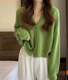 Button Down V-neck Cardigan Sweater Women Cocoon Single Breasted Knitted Jacket Ladies Fall Winter 2025 Casual Cosy Outfit