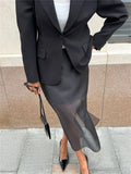 Mesh Sheer Maxi Skirt Women Summer High Waist Patchwork Slim Skirts Solid Y2k Clothes High Street Sexy Fashion Long Skirt 2025