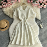Sweet Lapel Single Breasted Short Dress A-line Rib Knitting Women Dress Solid Color Chic Elegant Dress 2025 New Female Clothing