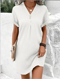 Pbong  Casual Loose Mini Dress Women Summer Fashion Short Sleeve Ladies V-neck Beach Short Dress Elegant