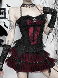 Y2K Gothic Red Lace Mesh Patchwork Mini Skirt Sexy Vintage Zipper Ballet Lolita Short Skirts Women Girls New Fashion Skirt