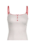 Sweetown Contrast Lace Trim Cute Y2K Dot Print Camisole Sleeveless Button Up Slim Crop Top Women Kawaii 2000s Clothes