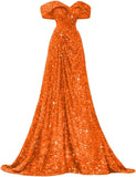Pbong  Sequin Off Shoulder Prom Dresses Mermaid Ball Gown Sweetheart Evening Gown Long for Women
