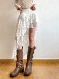 Boho Elegant Lace Skirt Women Tulle Vintage White Skirts Irregular Layered Street Summer Short Mid Skirt Korean Fashion