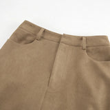 Pbong  New Autumn/Winter Vintage Suede Half Skirt for Women Elegant Commuting Brown Slit Straight Suit Skirt High Waist Long Skirt