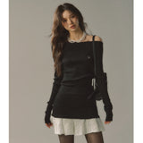 Fall Winter Women Vintage Old Money Prom Gown Knit Dress Long Sleeve Patchwork Frocks One-Piece Aesthetic Evening Gyaru Coquette
