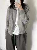 Japanese Vintage Soft Lazy Zipper Sweater Female Oversize Cardigan Autumn Loose Crop Top Casual Simple Women's Clothing