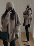 Women Black Gothic Mohair Pullover Knitted Sweater Harajuku Y2k Long Sleeves Sweater Jumper Vintage 2000s Aesthetic Clothes 