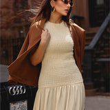 Fashion Simple Design Patchwork Long Dress New Sleeveless A-line Pleat Elegant Chic Summer Dress Streetwear Female Clothing