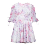 Fairy Fashion Sweet Elegant French Deep V Neck Short Sleeve Dress Constrast Color Flower Print A-line Clothe Chiffon Women Dress