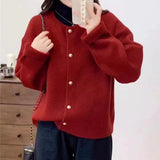 Women Sweater Cardigan Polished Gold Button Up Soft Knitted Long Sleeve Sweater Jacket Top Fall Winter Korean Ladies Chic Outfit