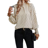 Pbong  new lantern long sleeve high neck women's casual breathable top fiber Women's shirt fashion polka dot print design shirt