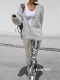 Spring Autumn Women Cardigan Sweater Jacket 2025 Imitation Mink Fur Versatile Female Sweater V-neck Loose Ladies Knitted Top