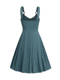 2025 Women's Summer Dresses Heather Crossover Mock Button Dress O Ring Strap High Waisted A Line Mini Casual Dress
