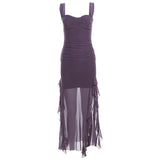 Pbong  Skinny High Waist Strapless Dresses Summer Women's Dress New Sexy Solid Solid Mesh Ruffle Edge Split Maxi Hip Wrap Dress