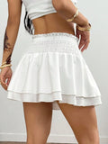Pbong  Women's Summer Fall All-Season Back To School Vacation Cute Y2K Bow High Waisted Stretchy White Mini Skirt