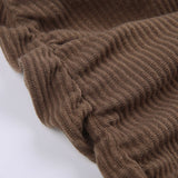 Brown V-Neck Knitted Wrap Ruched Dress