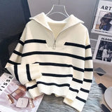 Sweater pullover women Spring and Autumn underwear 2024 New zipper stripe underlay short style popular premium sweater female