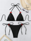 Triangle String Bikinis Halter Swimsuit Women Black Sexy Swimwear Female Bathers Bathing Swimming Swim Suit Beachwear