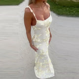 Embroidery Flower Backless Long Dresses Sexy Sling Slim Fit Robes Female Summer Long Ruffles Sleeve Short Dress Party Streetwear